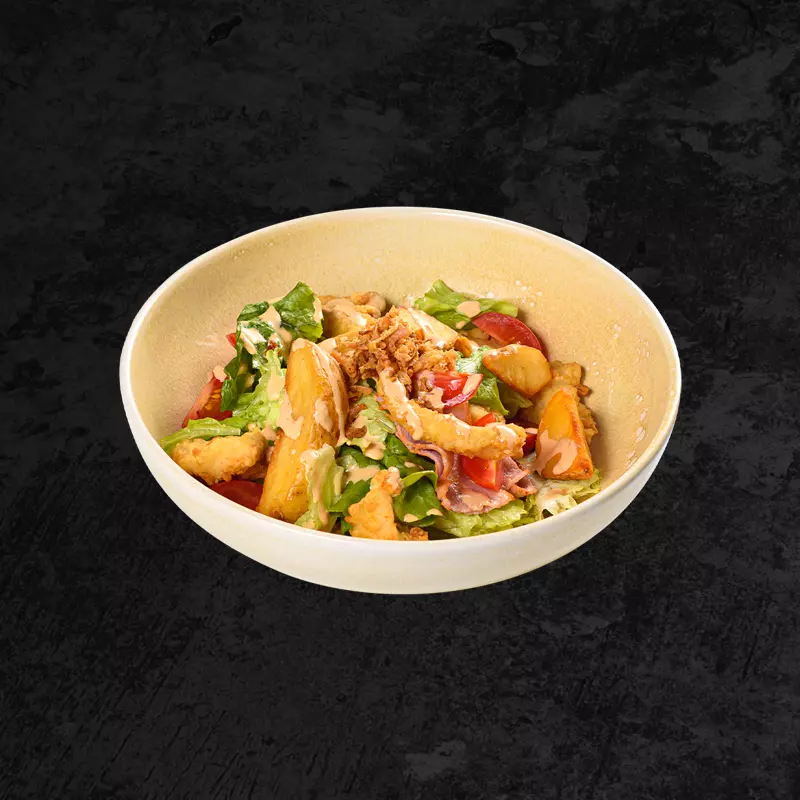 Тёплый салат с беконом