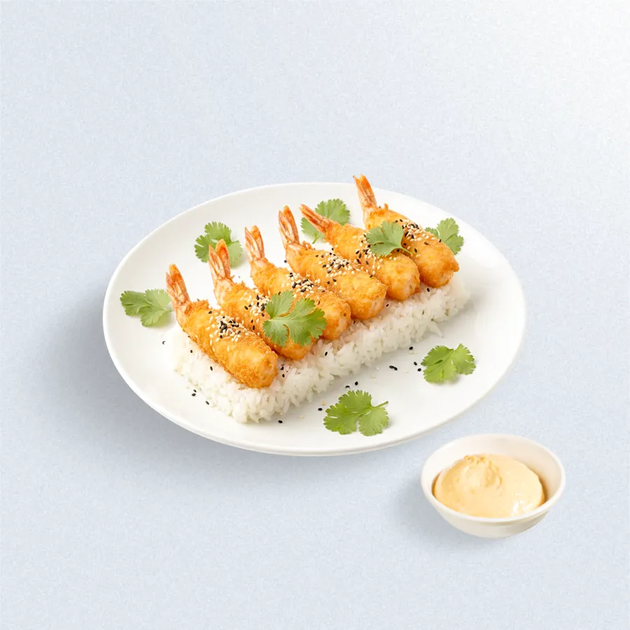 Тигровые креветки с рисом и соусом том ям